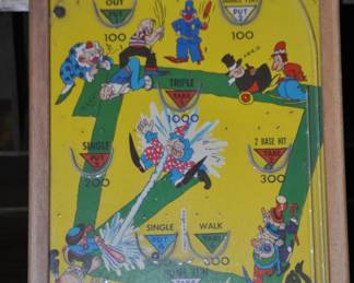 Absolutely Cool Vintage 1930's Posh-M-UP Jr. 4-in-1 Bagatelle Table Top Pinball Baseball Game, A Must Have for Any Vintage Toy Collectors! (made in the USA) ($25).