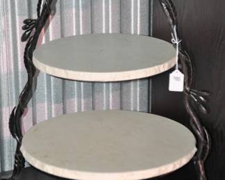 Fabulous Two Tier Ivory Stone and Bronze Metal Twisted Olive Branch Charcuterie/Buffet Server, Top Tier, 12” and Lower Tier is 15”. Total is 22”H x 21”w ($195)