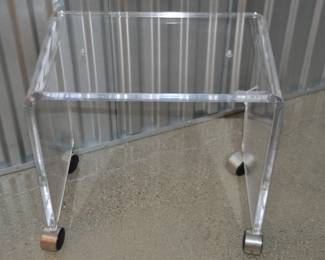 Mid-Century Waterfall Lucite Stool on Casters, W19” x H18.5” x D12” ($225)