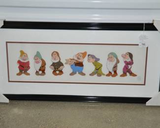 Disney's, "Snow White & The 7 Dwarves, Time to Wash Up" is Framed & Matted with PlexiGlass Covering. Item Comes with COA & Original Box, Slight Watermarking on Back of Frame & Scratching in Plexiglass 34" x 15.5" Overall, ($150).