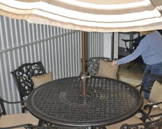 Large Gen Sun Classics Tilting Umbrella, $150. Heavy Base Sold Separately $95