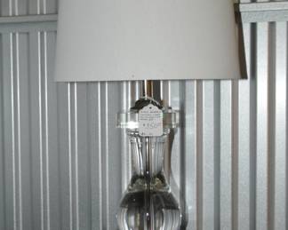 Beautiful 28” Heavy Glass Bubble Lamp on Silver-Tone Base with a Linen Lamp Shade ($350)