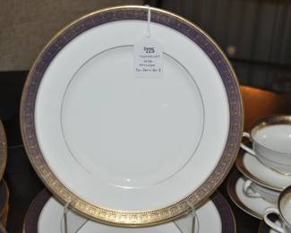 Close-up of the Vintage Royal Doulton “Rochelle” Pattern, White with Navy and Gold Border