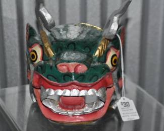 Hand Carved and Colorfully Painted Chinese Wooden Ceremonial Dragon Wall Mask ($30)