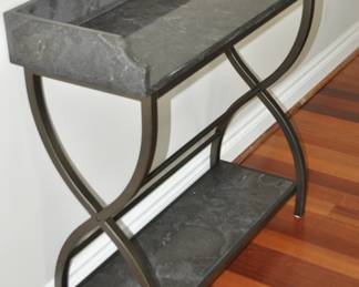 Close up View of the Stunning Marble and Wrought Iron Bar/Buffet with Lower Shelf, W33” x H34” x D14” ($595)