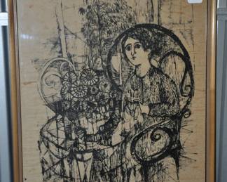 Signed Susan Bolt, Charlevoix Artist, Signed This Mid-Century Mixed Media Serigraph 24" x 32", ($165).