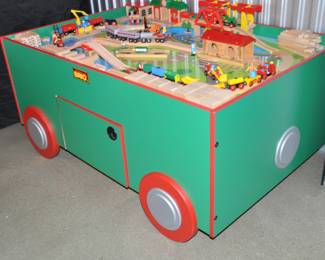 An Authentic Rare Brio Deluxe Train Table (Double Sided) with Storage and Access Door, 49 1/2"W x 22"H x 33 1/2" H, ($185).