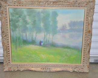 Light and Airy Vintage Framed Acrylic on Canvas Landscape Artist Signed, 36" x 30.5" ($285).