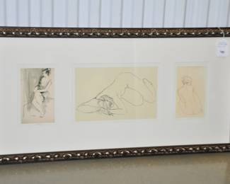 Beautifully Framed & Matted, This Pencil Sketched Collection of 3 Woman is Signed by an Israeli Artist 39.5" W x 19.25", ($195).