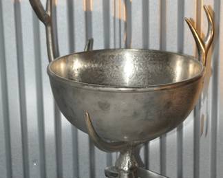 Large Cast Aluminum Footed Ice Bowl with Antlers, W15.5” x H18.5” x D13” ($195)