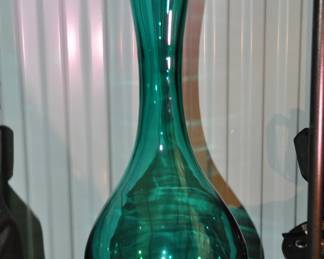 Mid Century Large 25" Teal Glass Vase, ($45)