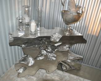 The beauty of nature with a touch of glam! Cast from a single Trunk Root origins pieces. Made of artisan-grade resin mixed with real silver leaf powder for a functional focal point in any room. The Phillips Collection "Venice" Console Table ($895) Shown with Wonderful Home Accessories 