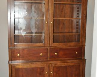 This Lovely China Cabinet or Display Case is Made from Solid Wood and Features 4 Doors, 2 Drawers, Brass Hardware and 3 Adjustable Shelves 64"W x 88"H x 18"D, ($1095).