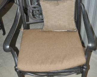 Another Up Close View of Two of these Brown Iron Outdoor Dining Arm Chairs Included in the Set