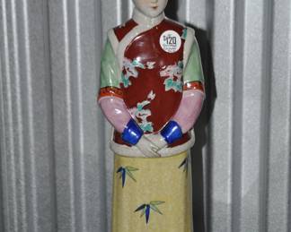 Elegant Vintage Chinese Porcelain Figurine in Vibrant Colors Sitting 18" H, ($120)