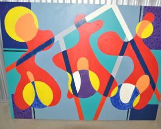 Mixed Media on Board, “Dodge Ball”, Artist Signed in Verso, Charles Hamm 48” x 36” ($350)