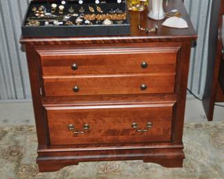 This Up Close View of the Canadian Made Morigeau-Lepine Side Table Shows The Beautiful Grain of the Cherry Wood and The Shiny, Clean Finish. 24.5"W x 24.5" H x 19" D, ($265).