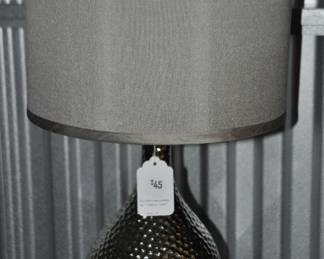 Contemporary Silver Hammered Tear Drop Shaped Petite Table Lamp with Grey Shade, 21"H ($45)