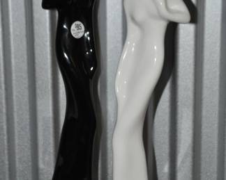 Wonderful Pair of Mid Century 17.5" Black and White Lacquer Female Figurines, ($95 pair)