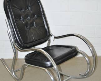 Vintage Mid-Century Modern Black Thonet Style Tubular Chrome Rocking Chair, W22” x H40.5” x D43” ($295)