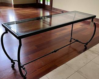 Absolutely Fantastic Dark Brown Wrought Iron Console/Sofa Table With Glass Topper 68"W x 30" H x 20"D, ($295).