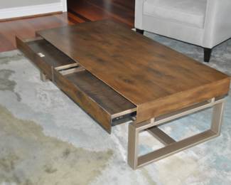 View of the 54” Caracole Coffee Table with the Two Drawers Open ($450)