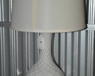 Great Petite White Glazed Ceramic Table Lamp with White Shade, ($65)