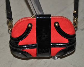 Rare Authentic Vintage Alexander McQueen Black Patent Leather with Red Fabric Skull Charm, "Novak" Made in Italy, $300