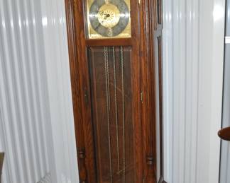 Lovely Hand-Crafted Wooden Vintage Grandfather Clock with Brass Weights and Pendulum (Needs Repair), 24.5" W x 79" H x 12.5" D. ($225)