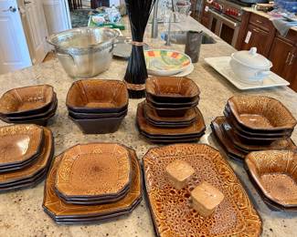 heavy ceramic dishes, service for 11 plus serving pieces