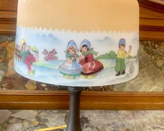 Handel base & hand painted reverse glass shade