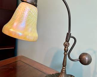 antique lamp with art glass shade