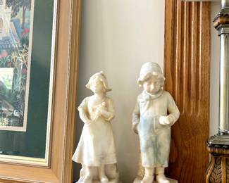 pair of antique alabaster figures