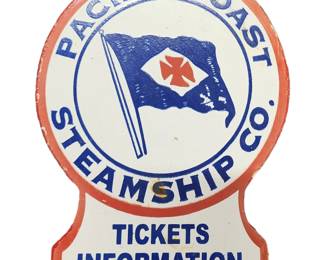 Pacific Coast Steamship vintage Porcealin sign 9 by 7