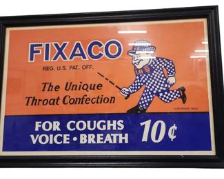 Fixaco 1939  Throat confection framed advertising 13 inches by 21