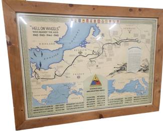 One of a Kind "Hell On Wheels"  WW2 Map framed 