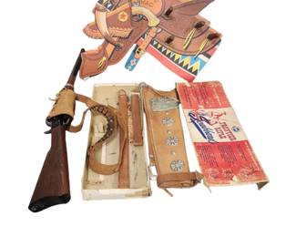 Halco Frontier rifle Scabbard toy and Disney 1950s  Sad-L-Rac Cowboy hat rack