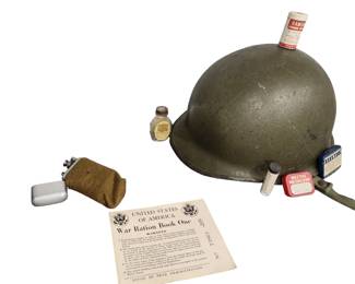 WW2 GI helmet and WW2 Era medicines'