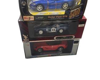 Dodge Viper GTS,1965 Shelby Cobra Daytona Coupe, and Dodge 2003 Viper all 1:18 Scale Toys