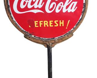 30-inch round by 64-inch Cast Coca-Cola lolli pop sign
