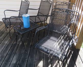 Wrought iron chairs, table