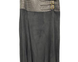 Croc Yoke Triple Buckle Suede Skirt