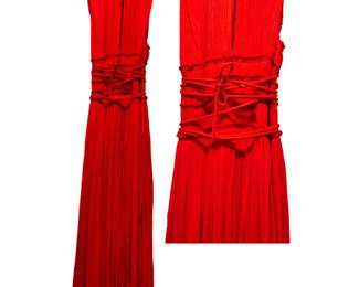 Grecian Red Drape Sleeveless Long Dress