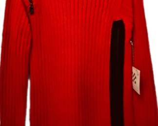 Barbara Wells Red Rib Blk Zipper Placket Swtr 