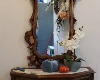 Mid Century Entry Hall Table, Ornate Gilded Mirror