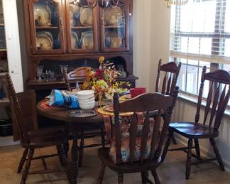 Pine dining table with 6 chairs, Pine china hutch