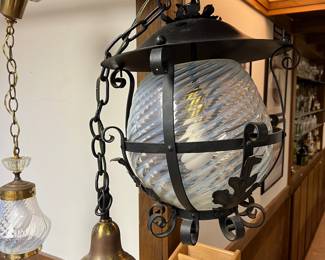 Cast iron and glass hanging lantern - full working order