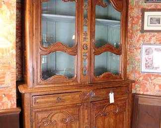 Antique card-themed china cabinet