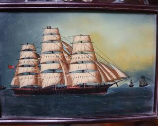 Framed reverse painted glass