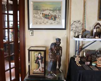 Framed art, non-Western sculpture, vintage and antique toys, folk art, decor